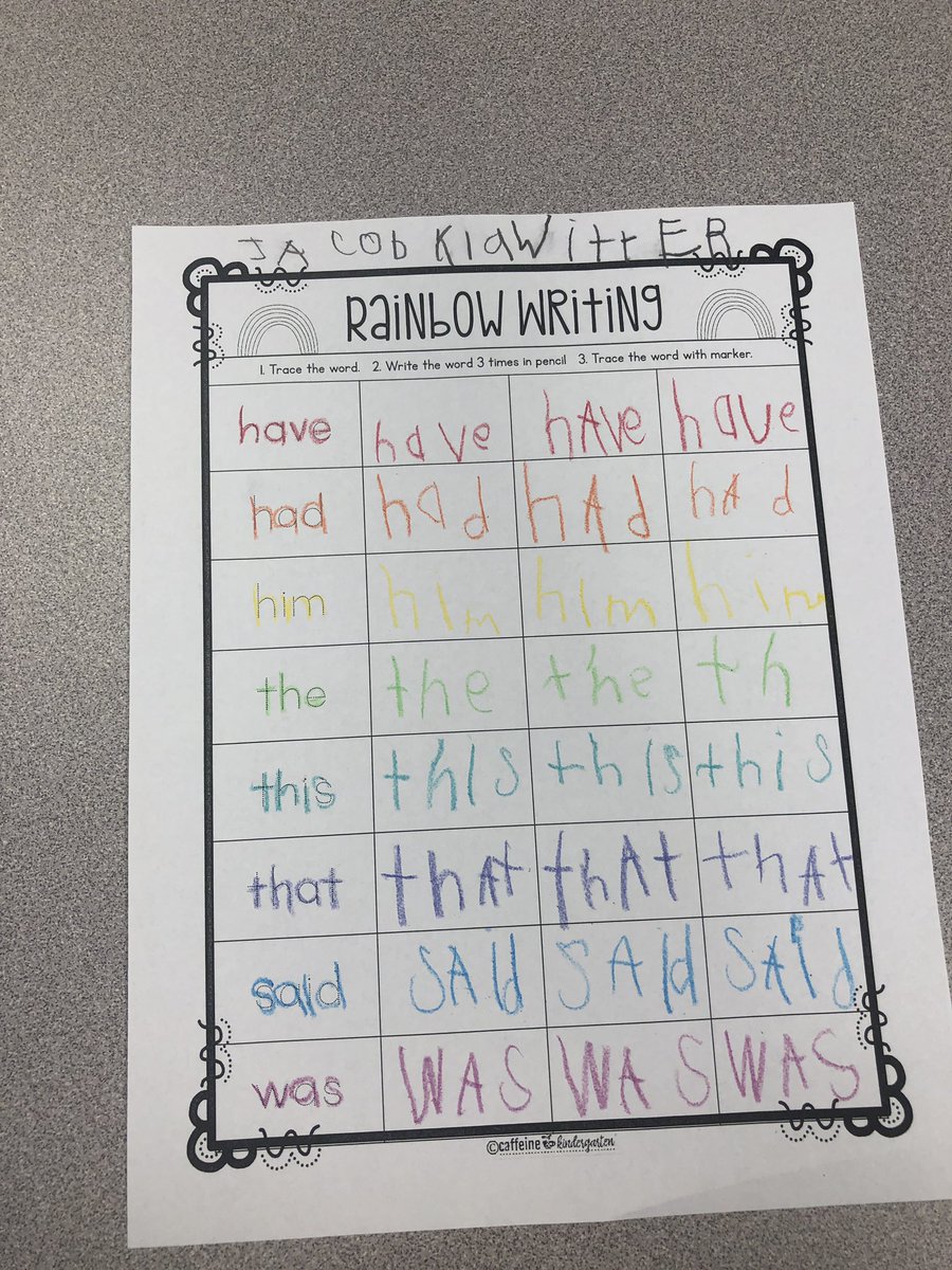 MissMcEvoyDCW's tweet photo. Rainbow writing some of our sight words during writing time today! 🌈❤️😍✍🏻  @DCWestFalcons #dcwestpride #beFALCONkind https://t.co/gQBB062xNa
