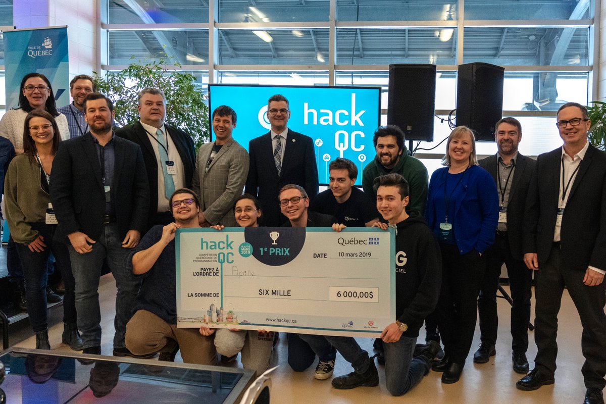 GouvOuvertQc's tweet photo. Félicitations à Apille pour le 1er prix #HackQC19 
https://t.co/dkUofnwJLH https://t.co/XJChX02Zsp