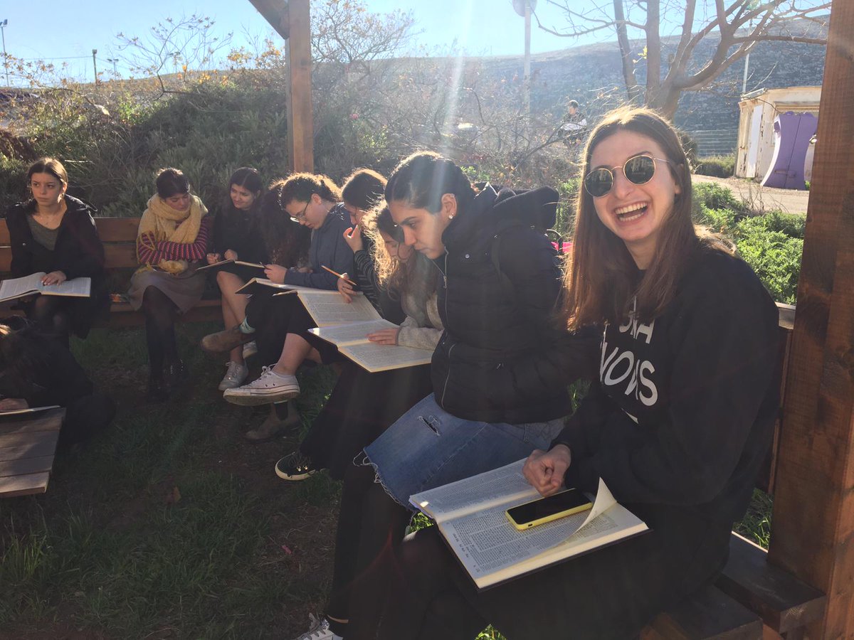 OhrTorahStone's tweet photo. Masechet Megilla comes along with our Midreshet Lindenbaum students wherever they may go! Here they are on tiyul in Kochav Hashachar, teaching each other the daily daf. #dedication #inspiration #livelearnlindenbaum #OTSLivingLearningLeading https://t.co/5YUlsXxck6