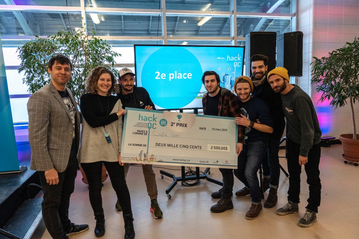 GouvOuvertQc's tweet photo. La 2e place du #HackQC19 est pour INFOS 311 de Café noir:
https://t.co/AHSXx3ixFr https://t.co/q6vL4Mu2W0