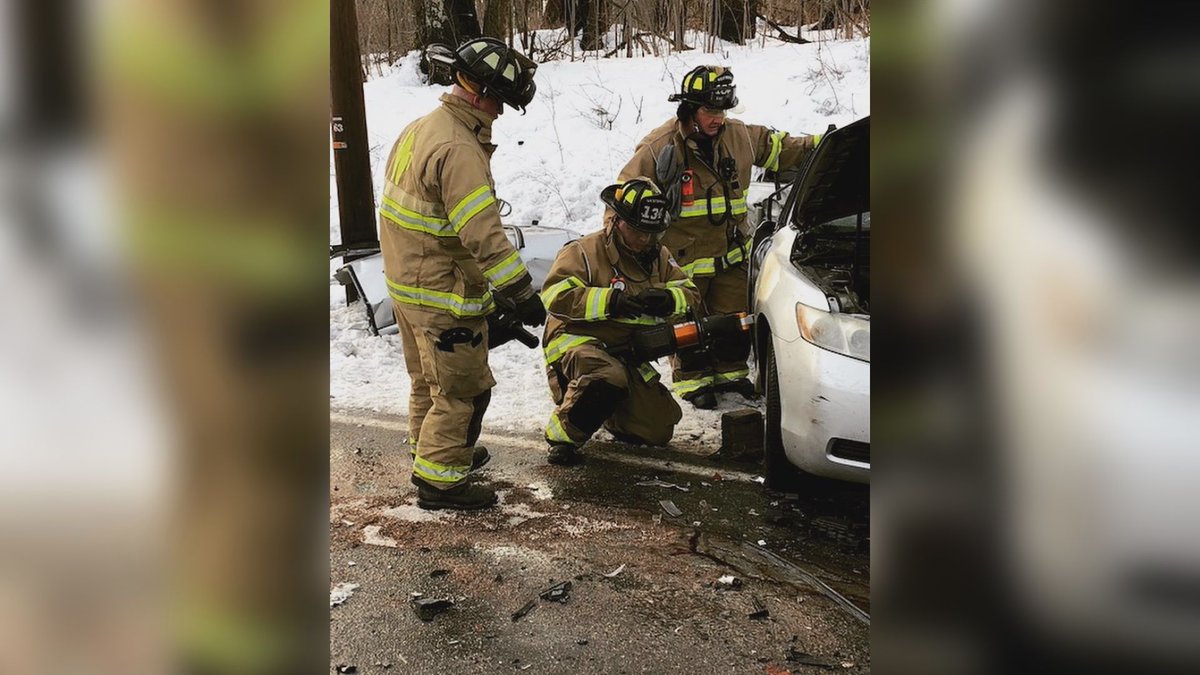 The aftermath of a two vehicle crash on County Road in Westbrook this