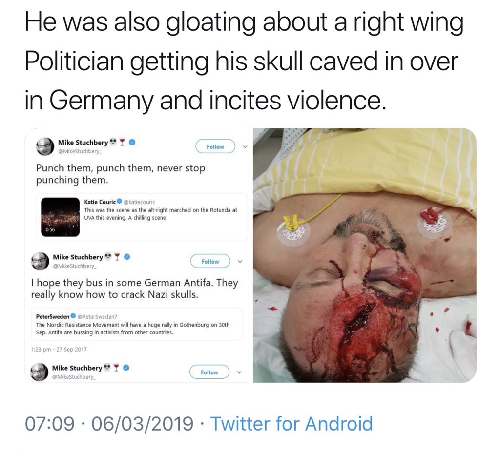 movement_speech's tweet photo. I'm baffled. The army of brainless idiots who think @MikeStuchbery_ is a hero. Lets be honest. He calls incites violence and quite clearly has an extreme left wing agenda. He's a journo. He's milking someone knocking on his door a week ago for followers and he's a fully grown man https://t.co/HvzBSVROpM