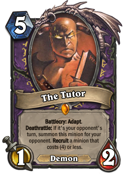 Quipp's tweet photo. @williedills A homage to Demonic Tutor for a Heartpwn design challenge. Thought you might appreciate this taste of MtG in Hearthstone. https://t.co/3IF083WwgN