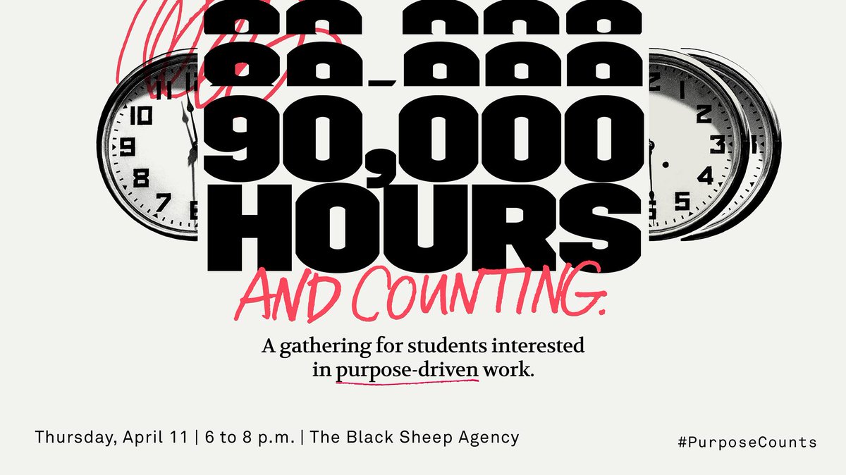 ShearCreativity's tweet photo. #Students, did you know, on average, a person spends 90,000 hours of their life working? On April 11th, come to the Black Sheep office for an agency tour and exploration on how to make those hours count. RSVP now: https://t.co/kyOWEk8OrT #agencylife #PurposeCounts https://t.co/zuZ3hEfsDQ
