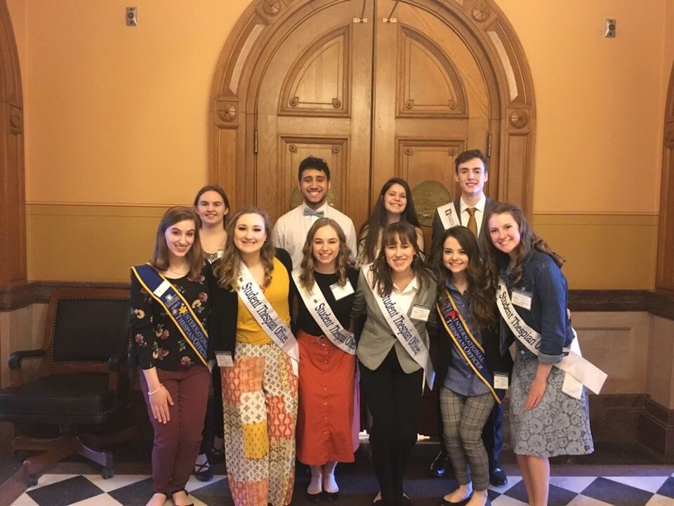 KS STOs, ITO, and Student Leaders entered the House Floor with Representative Pittman for the Point fo Privilege Proclamation. #TIOS19 #TheatreInOurSchoolsMonth