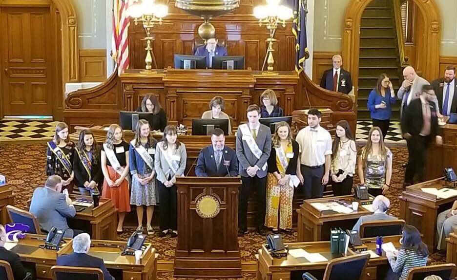 KansasSTO's tweet photo. KS STOs, ITO, and Student Leaders entered the House Floor with Representative Pittman for the Point fo Privilege Proclamation. #TIOS19 #TheatreInOurSchoolsMonth https://t.co/7jeK2r4YFI