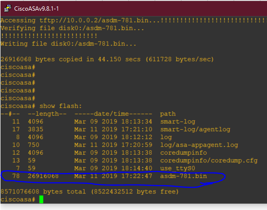 SagarDezign's tweet image. Finally!!!! managed to copy ASDM.bin into Cisco_ASA on GNS3 tplgy. Took a lot of time to do this. Wasn&apos;t so easy without several trial-and-error

Step #1 Successful
asdm.bin is now inside ASA FW flash:

Step#2 to be continued,stay tuned

#labeveryday #ciscoASA #NetworkFirewall