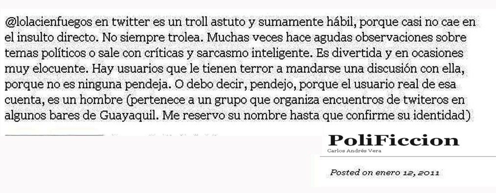 lolacienfuegos's tweet photo. @ppviche1 @nunoacosta @slightlyhidden @Pablojrizzo @sylviazul @el__dass @CalvoT Primero confiesa que eres la Lola.
En el 2011 te descubrió @polificcion. Lo escribió en su blog.
#ZhVR #VirusDuende #EfectoMarrecha https://t.co/z302FgQ4zb
