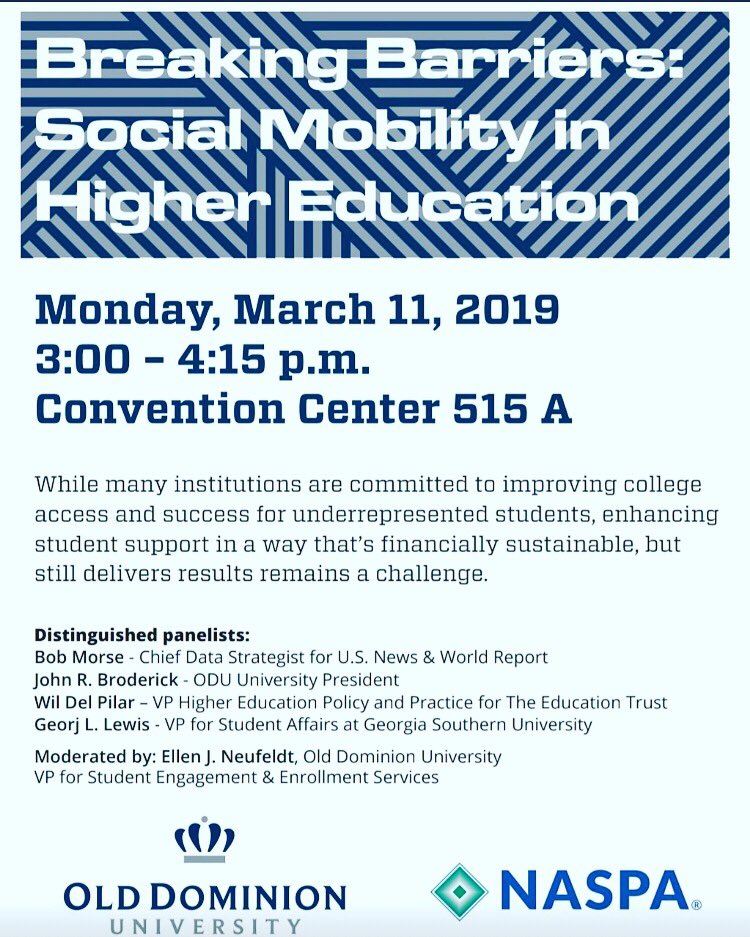 naspaemkc's tweet photo. In 2018, US News added social mobility as a factor in college rankings. Check out the session below on this important topic. #naspa2019 #socialmobility https://t.co/LaDLiWw7ml