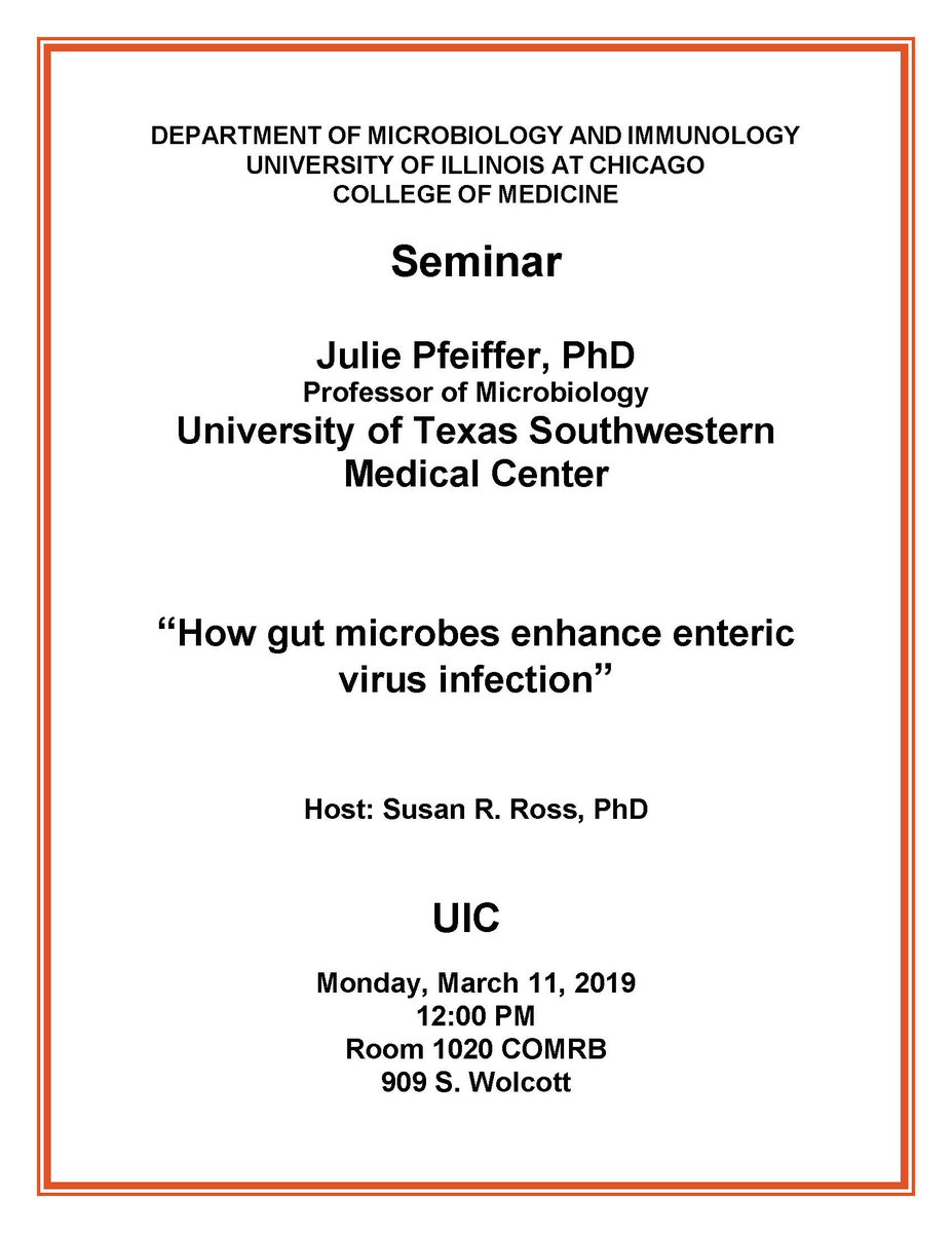 UIC Microbiology (@uicmicrobiology) on Twitter photo Today, Dr. <a href="/jkpfeiff/">Julie Pfeiffer</a> was the <a href="/UICMicrobiology/">UIC Microbiology</a> Monday Seminar Speaker hosted by <a href="/Susan_R_Ross/">Susan R. Ross</a>. She gave the seminar titled "How gut microbes enhance enteric virus infections." Thank you Dr. <a href="/jkpfeiff/">Julie Pfeiffer</a> for such a great seminar! Today, Dr. <a href="/jkpfeiff/">Julie Pfeiffer</a> was the <a href="/UICMicrobiology/">UIC Microbiology</a> Monday Seminar Speaker hosted by <a href="/Susan_R_Ross/">Susan R. Ross</a>. She gave the seminar titled "How gut microbes enhance enteric virus infections." Thank you Dr. <a href="/jkpfeiff/">Julie Pfeiffer</a> for such a great seminar!