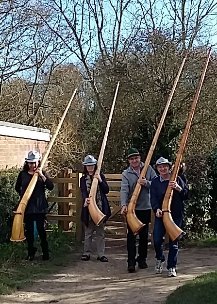thewmso's tweet photo. We are a little excited about our small army of alphorns! 🤓 All ready for Strauss' An Alpine Symphony this week! #alphorns #strauss #alpinesymphony #WMSO #symphonyorchestra #eton #concert #livemusic #berkshire https://t.co/9XolCKgP8u