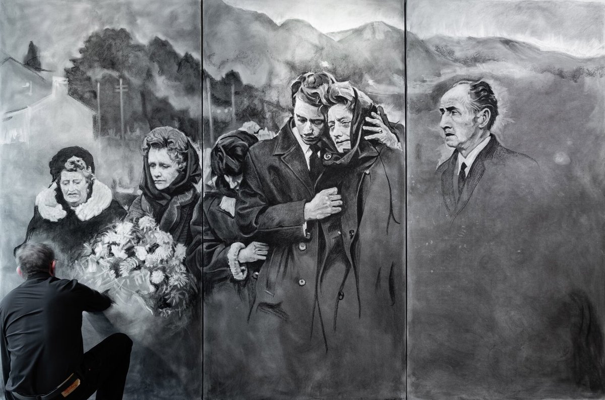 Many thanks to photographer Greg Barnes for sharing his photos of me at work on the large coal dust, soot and charcoal drawing I made during my exhibition ‘Gethsemane’ <a href="/Nrw_Cathedral/">Norwich Cathedral</a> Hostry last month. 
#art #drawing #artonpaper #charcoaldrawing #monochrome #remembering