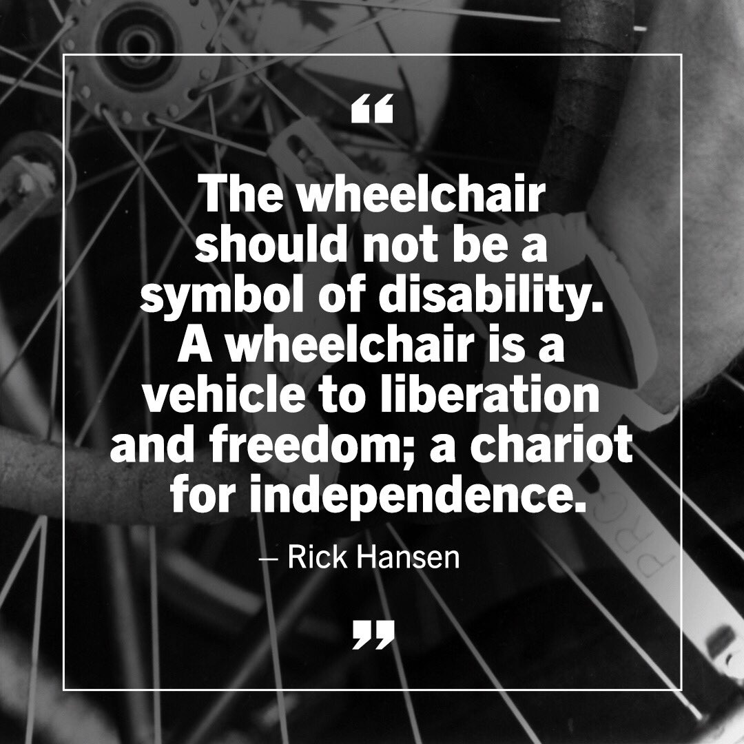 RickHansenFdn's tweet photo. #MondayMotivation from Rick Hansen: “The wheelchair should not be a symbol of disability. A wheelchair is a vehicle to liberation and freedom; a chariot for independence.”-RH
Adaptive technology represents #empowerment, #inclusion, #opportunity. https://t.co/5iQhYjPS5Y