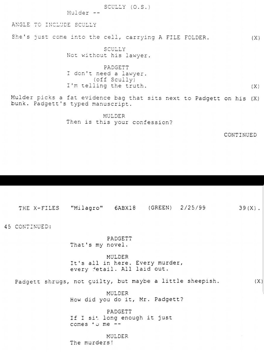 Begin Act Three..."Padgett shrugs, not guilty, but maybe a little sheepish." #XFSciptWatch  #Milagro