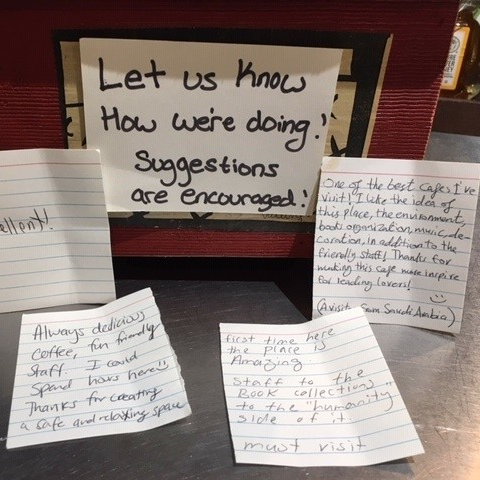 JuliasCoffee's tweet photo. It is GREAT when you open the #suggestionbox and find it filled with positivity! Thank you to our #regulars and newcomers for making our day! #friendsofjulias #regularsmonday #DrinkItReadItBuildIt #SayIt #bookish #cltcoffee #CLTspots #charlottesgotalot https://t.co/NtGSftVl1D