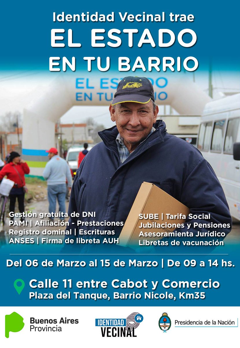 IdentidadVecina's tweet photo. Esta semana acercate al Barrio Nicole, Virrey del Pino, para realizar tus trámites en #ElEstadoEnTuBarrio https://t.co/1jIWy9F2GV