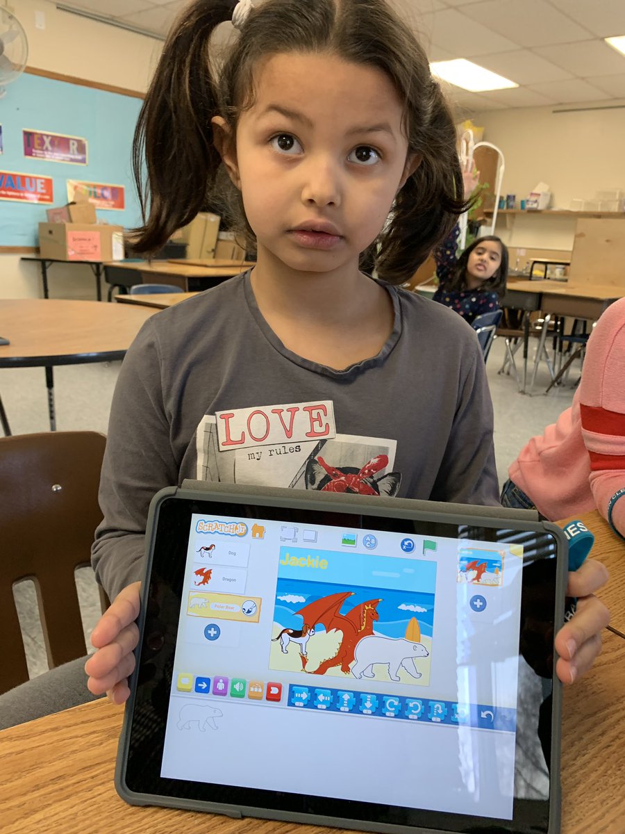 okjoo15's tweet photo. Coding SS in grades 1-2  @shawaveschool got started with @ScratchJr app today. They were excited to learn how to create and save a new project. They made the cat disappear, move 10 steps forward, and reappear.  They also chose their own backgrounds and 3 characters to race. https://t.co/FyhPo3Cncc