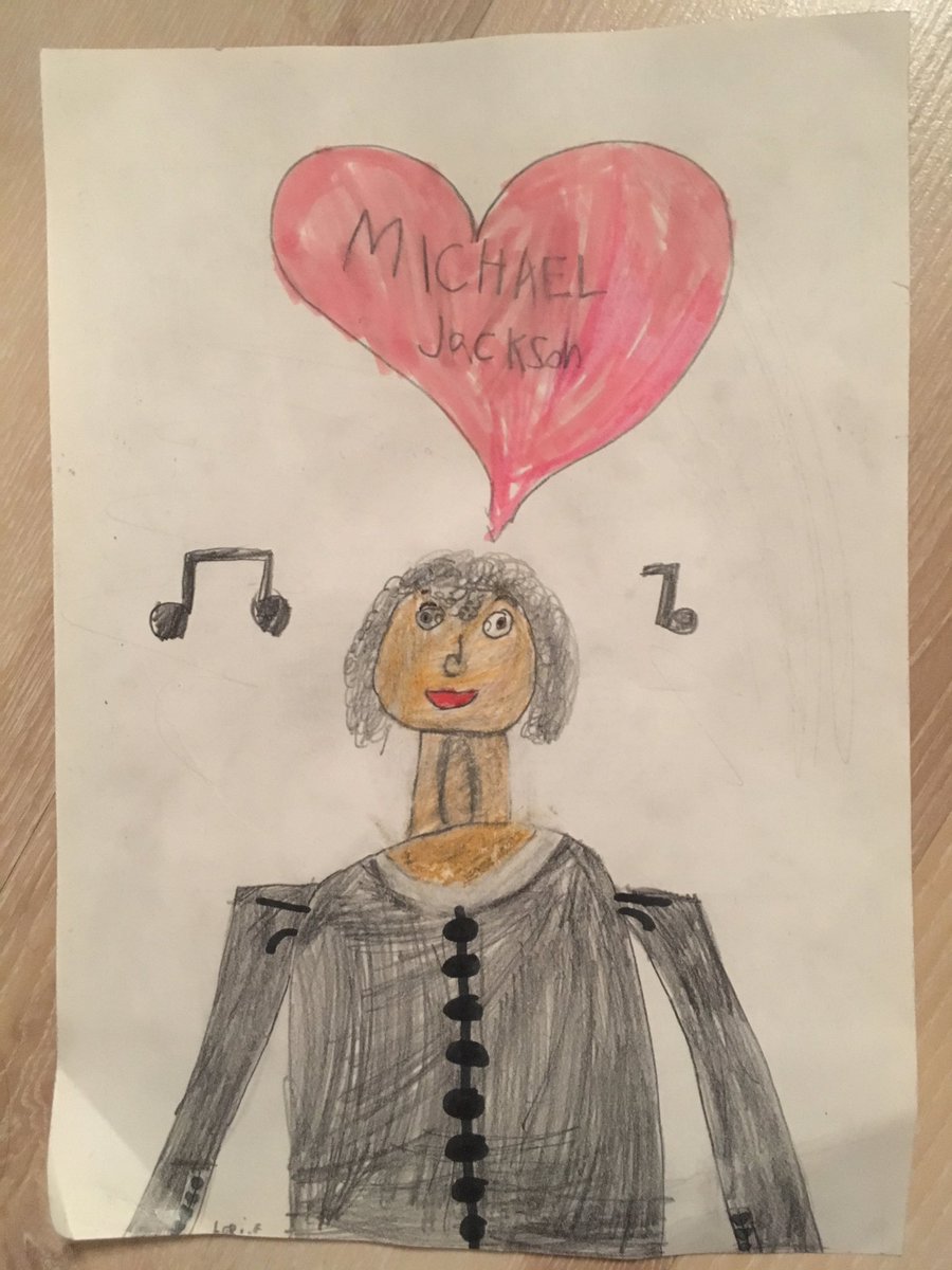 001Elena's tweet photo. My 8 years old daughter just gave me this painting. I didn’t tell her to do it. She may have heard that I talked to my husband about Michael in these days or maybe her child's soul just feel that something is happening. We love #MichaelJackson #MJInnoccent #supportfrom #Slovakia https://t.co/LFR34LhPCz