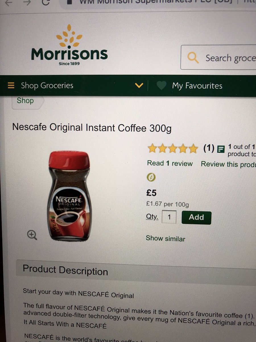 Mrs_PeeJay's tweet photo. Hey @Ocado, Nescafé Original 300g is £5 at Morrisons however it’s £7.49 on Ocado, do you price match?? https://t.co/9CbcYp4xAZ