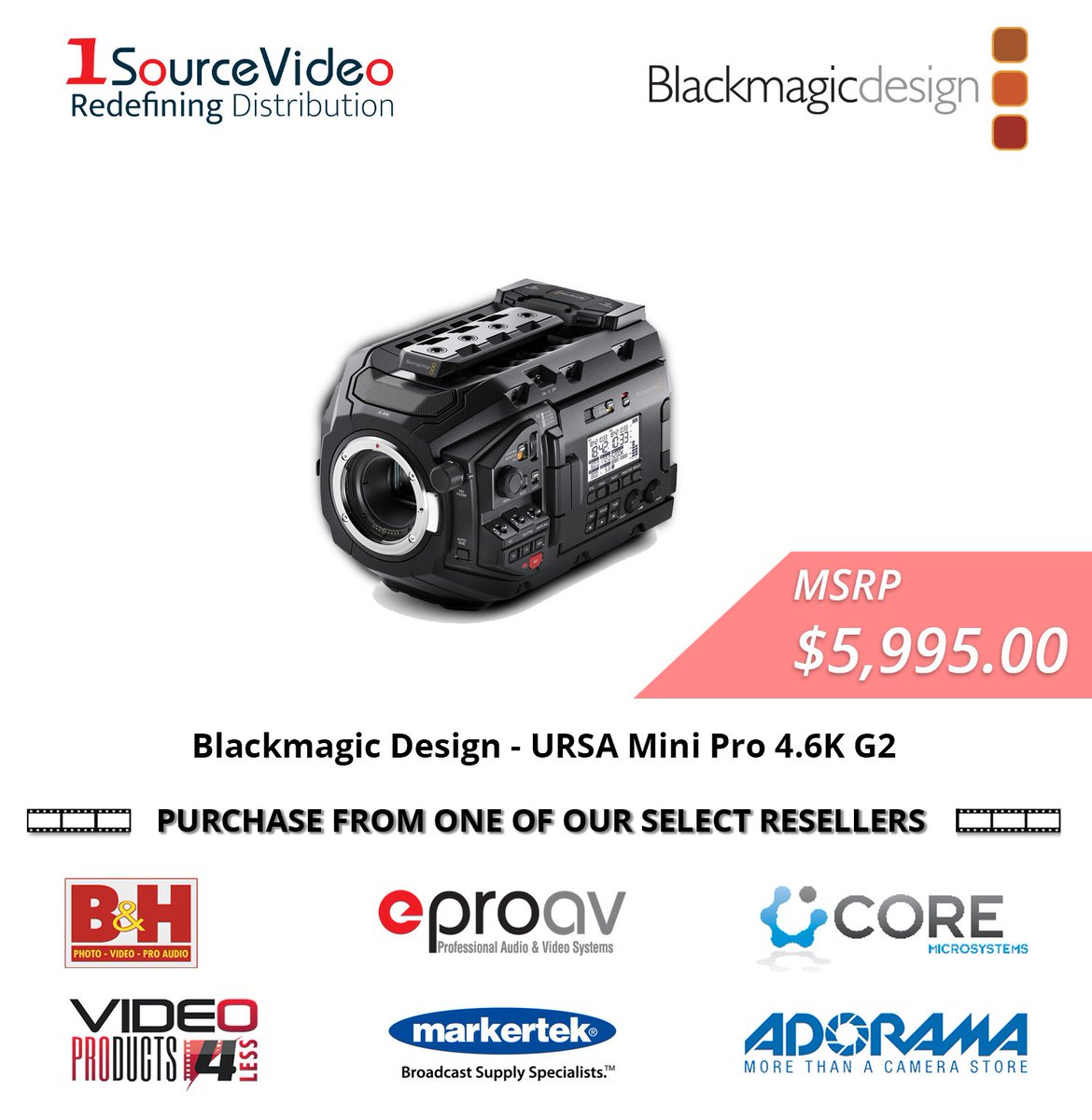 1sourcevideo's tweet photo. The @Blackmagic_News URSA Mini Pro 4.6K G2 has updated electronics and a high performance 4.6K HDR image sensor for shooting at up to 300 frames per second. #BlackmagicDesign #1SourceVideo #RedefiningDistribution #BandH #VP4L #EProAV #Markertek #CoreMicrosystems #Adorama https://t.co/VtePhOxDMH
