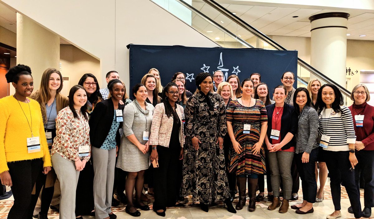 ACOGAction's tweet photo. Delegates from #MA7 were excited to meet with Rep. @AyannaPressley after her speech at #2019CLC. @RepPressley discussed bipartisan efforts in the new Congress to promote women’s health and recognized the importance of advocacy by physician groups. #AccessIs https://t.co/PoSA2EiRFp