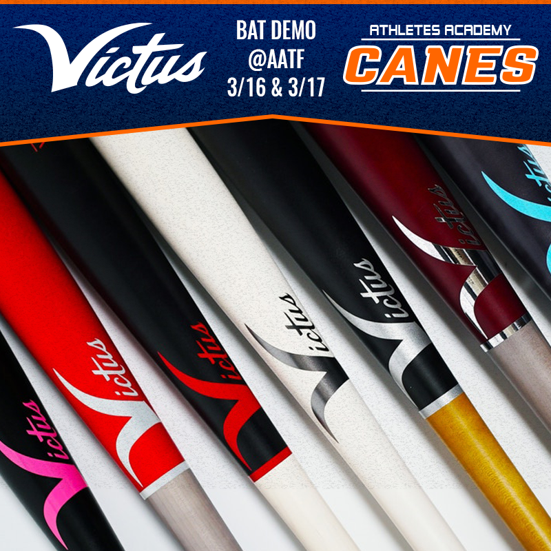 aatfacility's tweet photo. Athletes Academy invites players, family & friends to join us as we host a bat demo with @victussports Mar 16th (11am-4:30pm) & 17th (12pm-4:30pm). Test & swing Victus bats as well as order bats right on the premises.
#victus #victusbats #baseball #canesbaseball #victusbaseball https://t.co/sO0ietXdqa