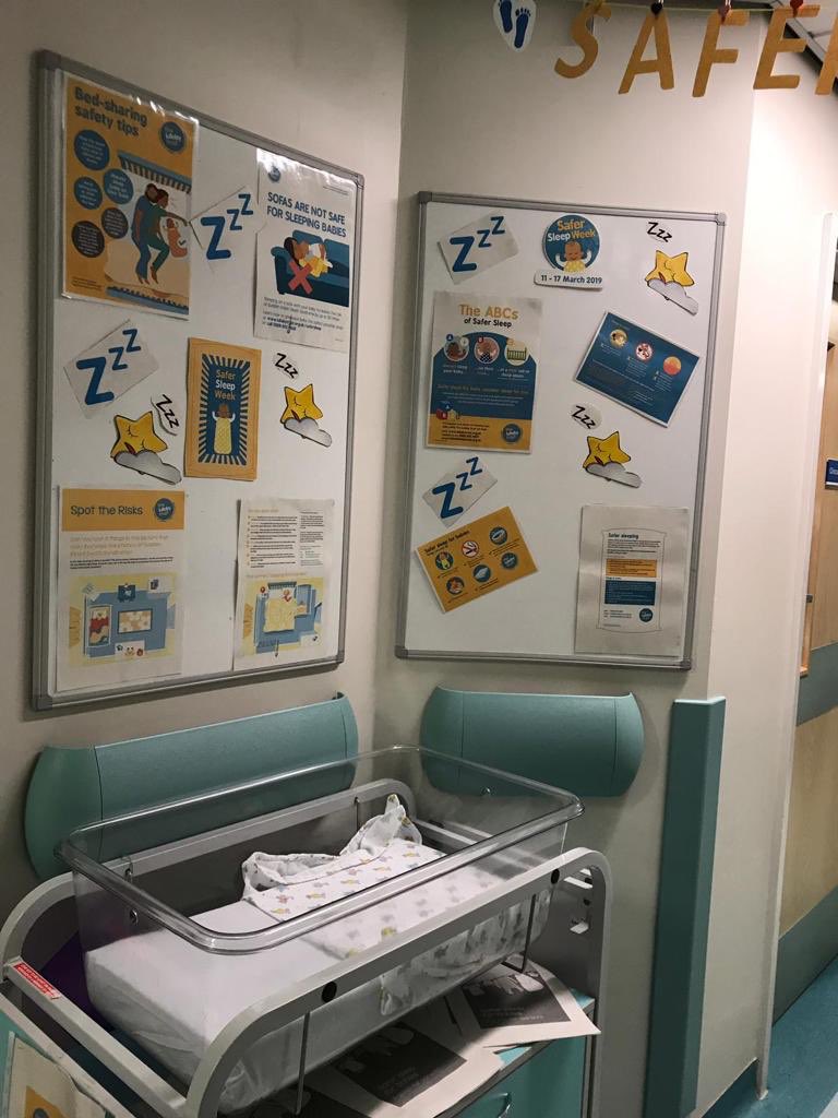 Informative notice boards for our families on postnatal ward @Royal Oldham #safersleep