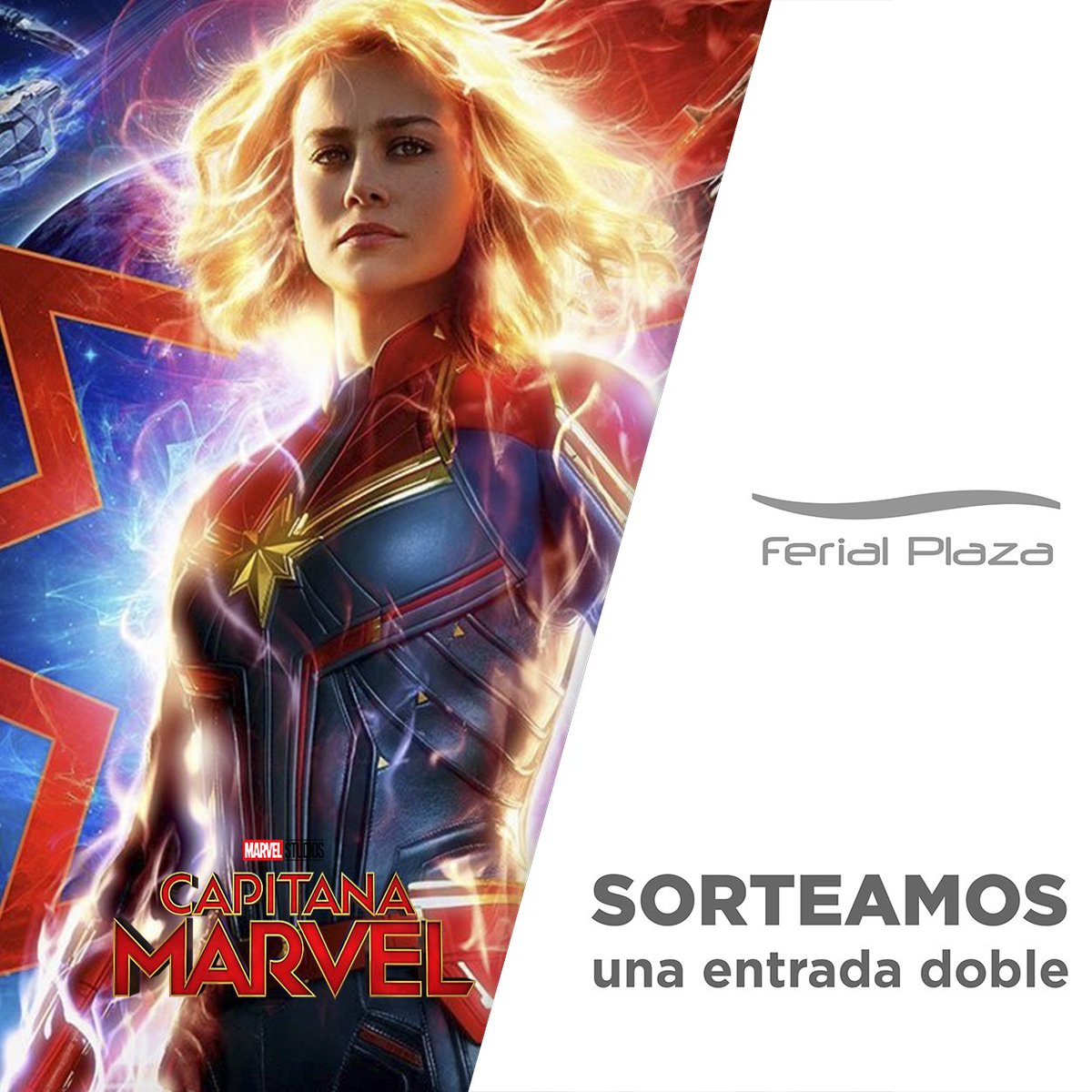 FerialPlaza's tweet photo. 📣 SORTEO 
Te invitamos a ver #CapitanaMarvel, la peli del momento📽 
👉 Participa y llévate una entrada doble 🙌 
✅Síguenos  
✅Dale a 'Me gusta' 
✅Haz RT con el hashtag #CapitanaMarvel
Bases > https://t.co/DmBXfAMdFH
Sorteo: 15 marzo ¡Suerte! 
#cine #guadalajara #sorteo https://t.co/RK2AHAEOix