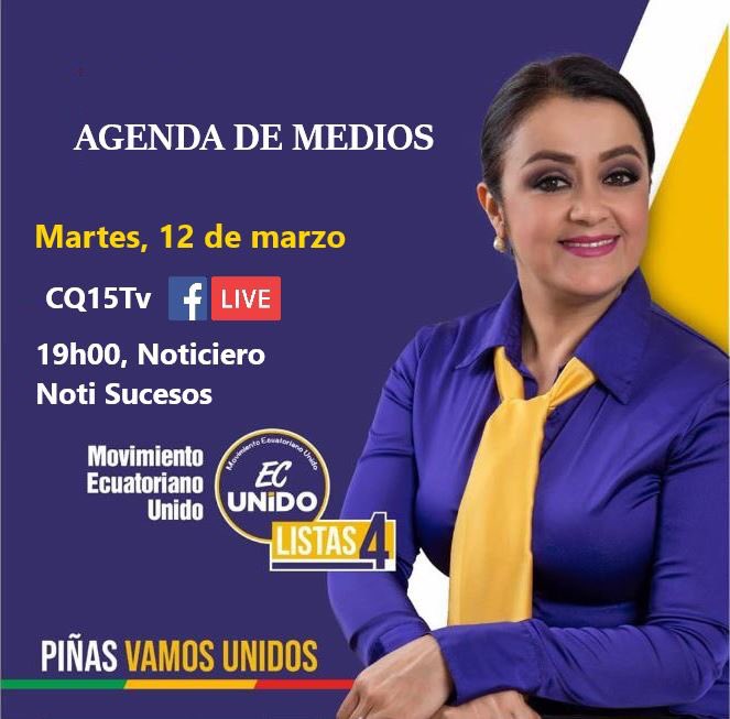 Queridos ciudadanos, los invito para que me acompañen a la entrevista en vivo que tendré con el canal CQ 15 TV, a partir de las 19h00, en el noticiero Noti Sucesos.