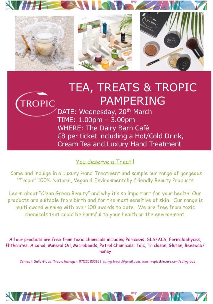 Tea, Treats &amp; Tropic Pampering on 20th March at The Dairy Barn Café🌸 
#dairybarncafe #pamper #tropic #beauty #creamtea #meltonmowbray