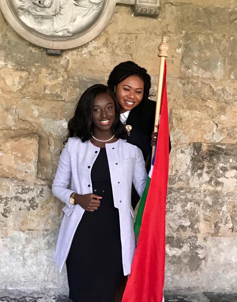 Honored to join Her Majesty The Queen, Head of The Commonwealth at @wabbey for the 70th #CommonwealthDay Service. It was an amazing experience representing The Gambia alongside Mariama #CommonwealthScholar flag bearer 🇬🇲. #ConnectedCommonwealth To The Gambia ever true. ❤️💙💚