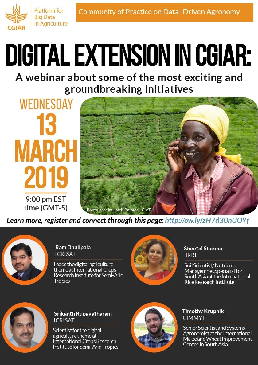 #2DaystoGo: Can’t say we didn’t warn you. <a href="/irri/">IRRI 🌾</a>, <a href="/ICRISAT/">ICRISAT</a> and <a href="/CIMMYT/">CIMMYT</a> will be sharing their perspectives and lessons learned for #DigitalExtension on March 13–9:00 p.m EST. Save your seat now!  ow.ly/zH7d30nUOYf <a href="/CGIAR/">CGIAR</a> <a href="/CGIAR_Data/">CGIAR Digital Transformation</a>