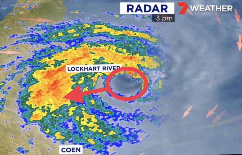 TonyAuden's tweet photo. The dangerous eyewall of Cyclone Trevor is just starting to cross the Queensland coast this afternoon.

Expect the worst conditions to develop from now, and continue overnight in the far north of the state.

#tctrevor #CycloneTrevor https://t.co/ZAS0yTSFgK