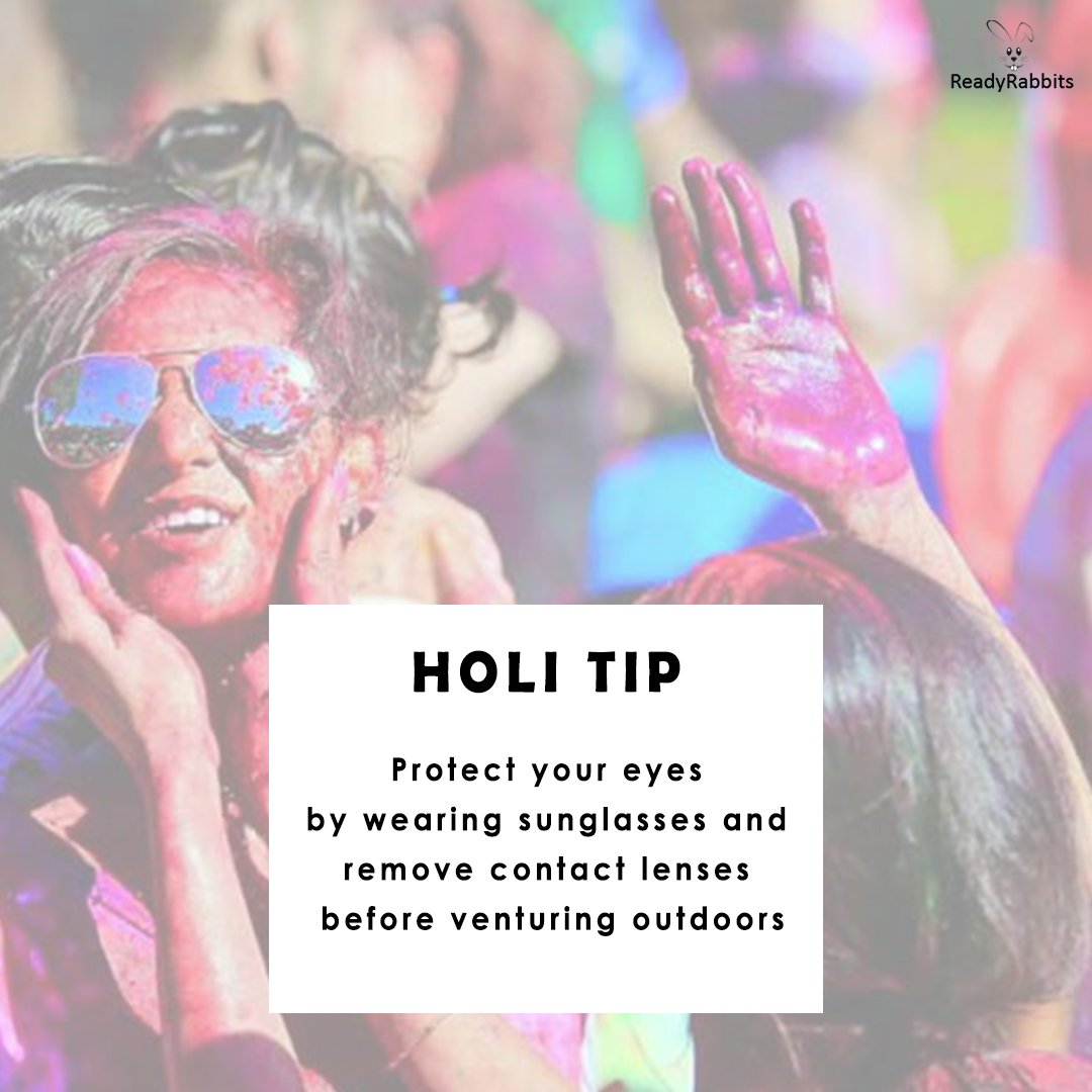 ReadyRabbits's tweet photo. #HoliWeek Tip 6: Eyes are precious. Keep it safe. 
#happyholi #holifestival #holipowder #bhang #colors #RangonSeKyaDarna #ranngbarse #festivalofcolors #holi2019 #holicelebration #holihai #daagachehain #holicelebration #colorfestival https://t.co/dUWQJjrKV0