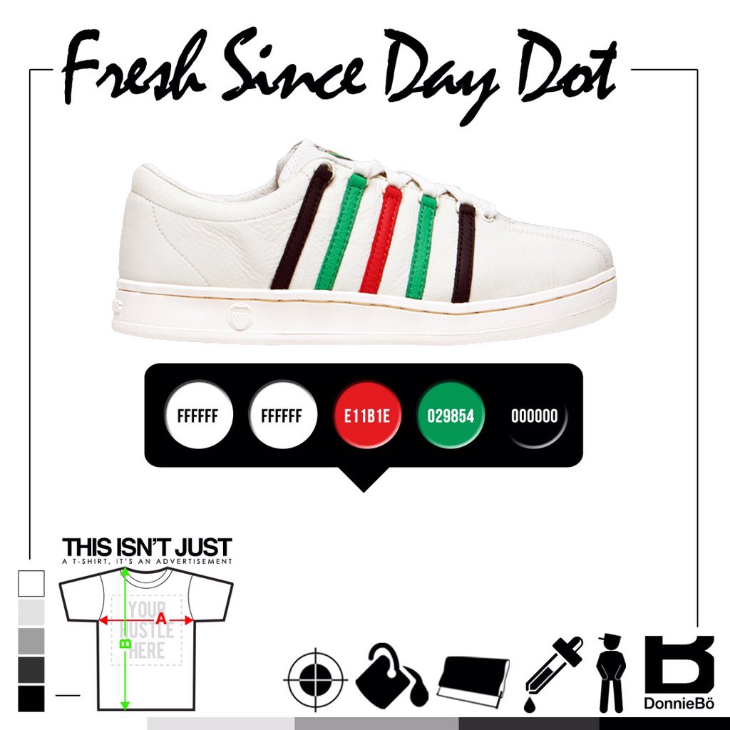 DonnieBo's tweet image. DJ Clark Kent✖️K-Swiss Classic 88 Collab✖️Eyedropper.
#InspiredByColor I start with a palette. If you're on The Click
Designing Cutting Shapes try this palette in your next design.
#colorway #RedBlackandGreen #ScreenPrinter #SneakerAddict
#PrintHustlers