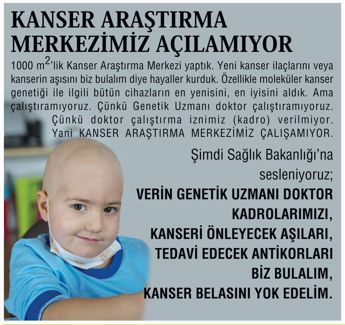 losev1998's tweet photo. Kanser Araştırma Merkezimiz Açılamıyor

Bültenimizin tamamını okumak için 
👉 https://t.co/s0HrpJbFs2 https://t.co/GMRnW2IVMb