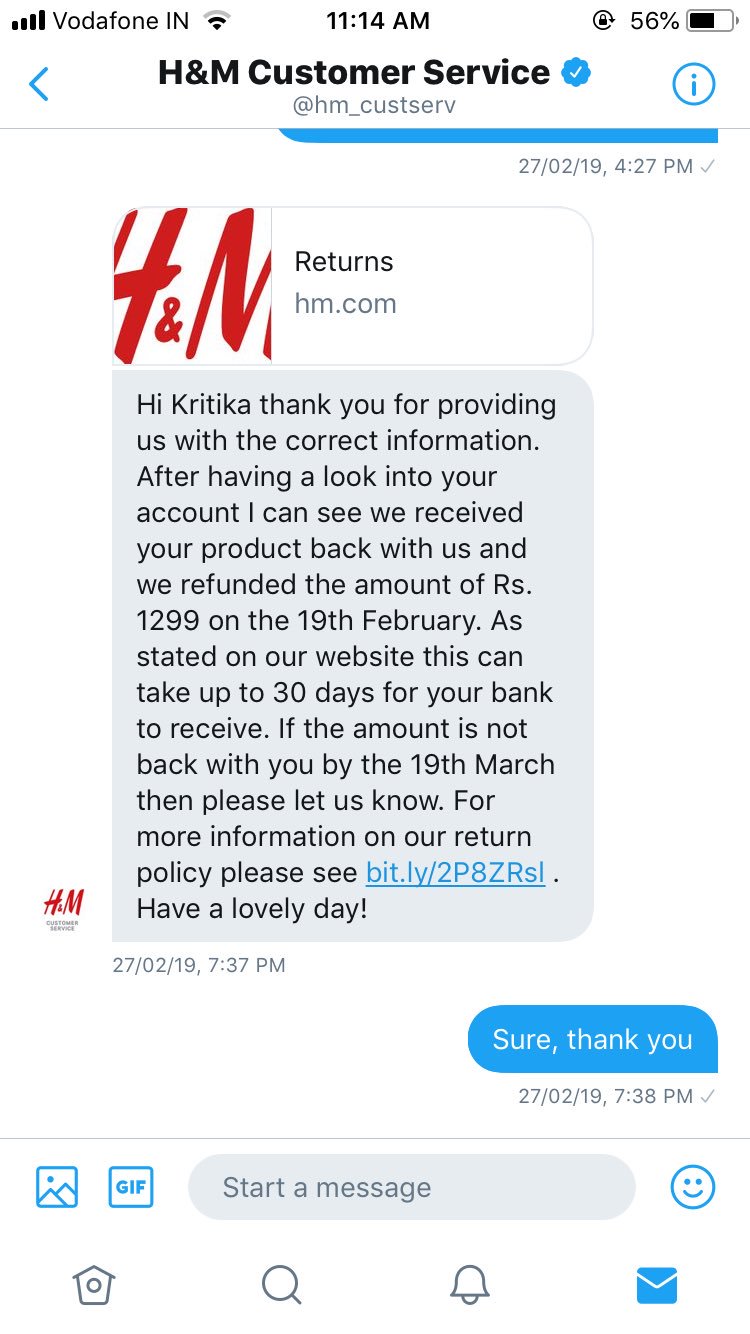 H & top m customer service