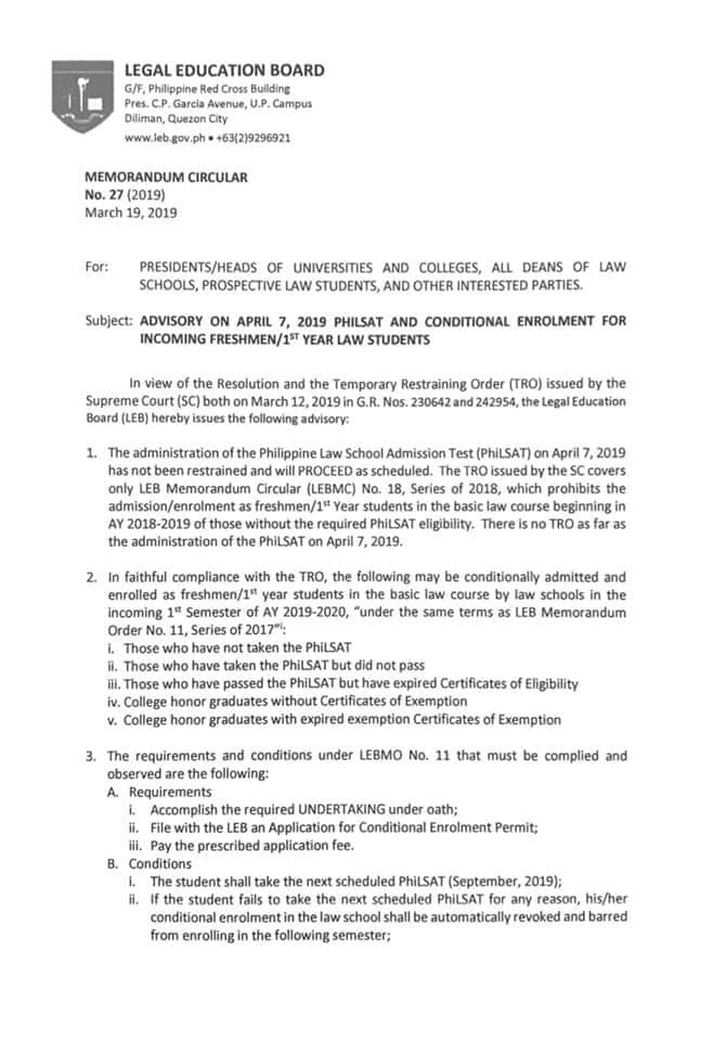The Corpus Juris ⚖️ on X: “LOOK: LEB Memo. Circular No. 27 re