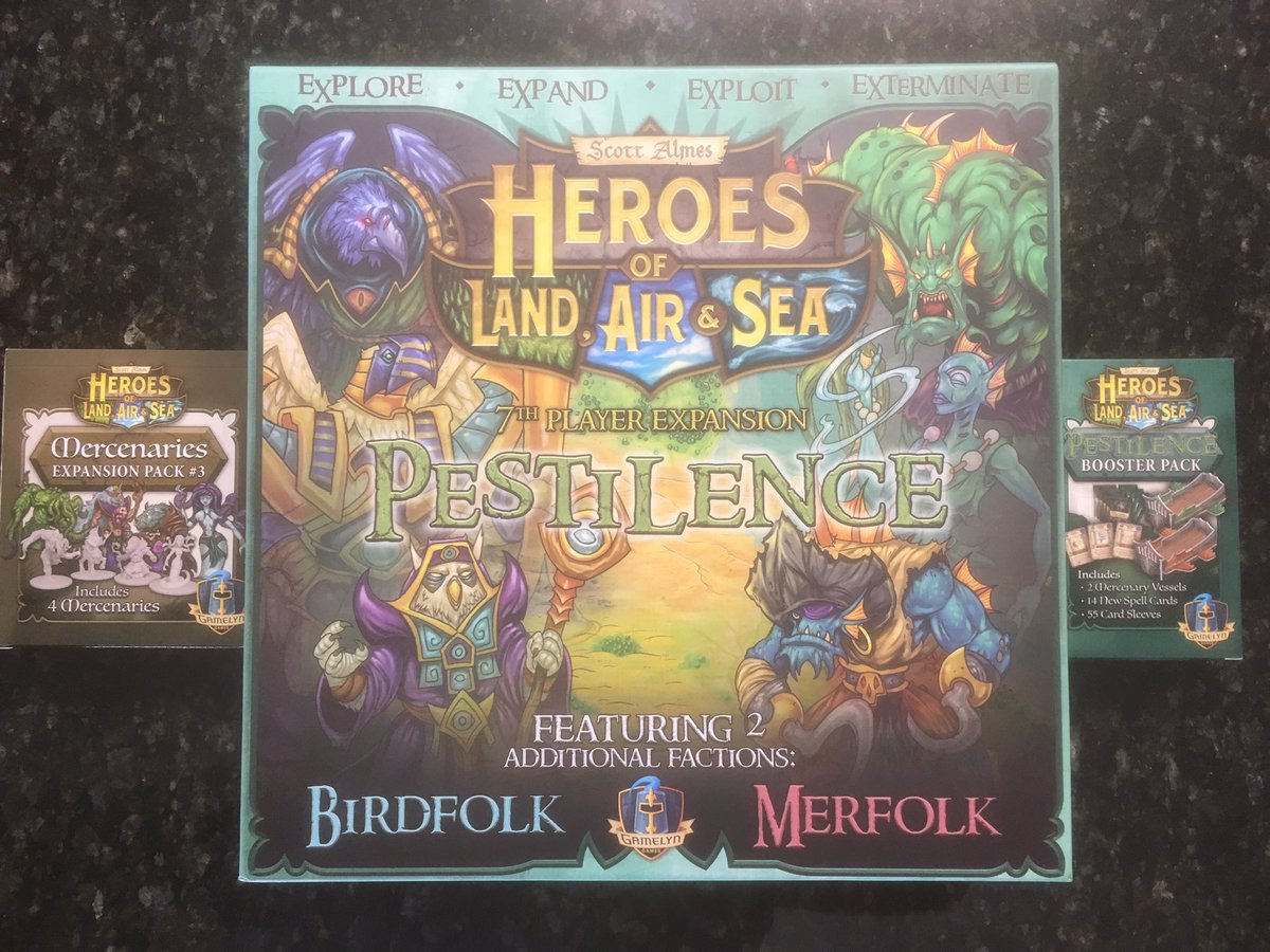 RemassogsRealm's tweet image. #heroesoflandairandsea #pestilence #7player #expansion has arrived. Introduces the #floatingcontinent &amp;amp; the #sunkencontinent and 2 new races: the #birdfolk &amp;amp; #merfolk . #mercenaries #expansionpack3 #pestilence #boosterpack #4xgames #workerplacement #tabletopgaming #boardgaming