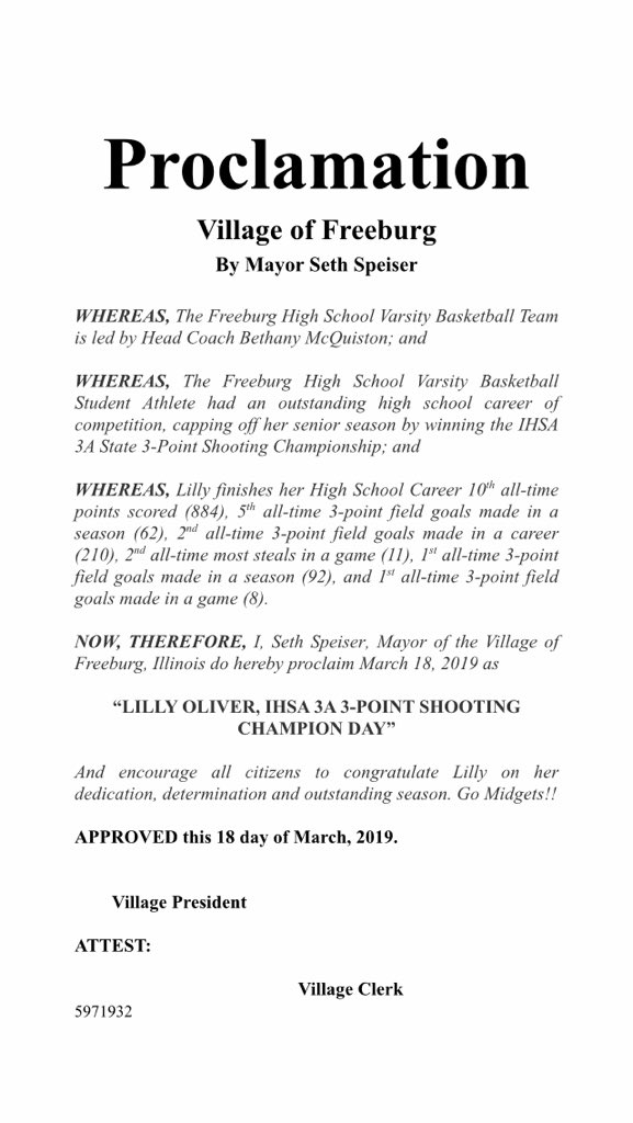 FburgGirlsBball's tweet photo. Big congrats to @loliver1014 on some awesome honors tonight. Lilly was named to the Cahokia All Conference team and also received a proclamation in her name by the Village of Freeburg honoring today as “Lilly Oliver IHSA 3A 3-Point Shooting Champion Day” #GoLil 🏀💙👌🏻 https://t.co/2zIoP6Supl