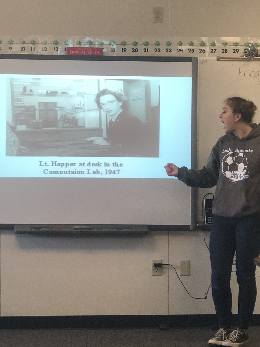 JHalstead604's tweet photo. It’s not enough to just learn about the math. It’s important to be inspired by the people behind the math. #gracehopper #Classpresentations #WomeninMath #HUSDPremier #HamiltonBobcats https://t.co/ccjSrCiU1o