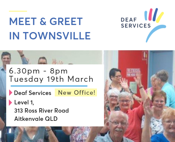 Join me tonight from 6:30pm to ask any questions you have about Deaf Services and our new #Townsville office. Light refreshments will be provided.

@DeafServicesLtd #Deaf #Auslan
