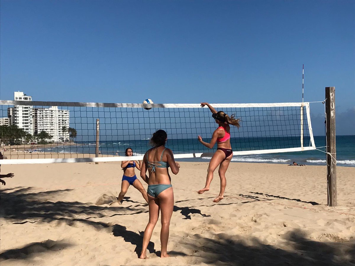 BringItUSA's tweet photo. We want to send out a HUGE thank you to @SportsImportsVB  for donating beach volleyball nets to Puerto Rico! @CofCVolleyball enjoyed playing on them today! 💙🏐 https://t.co/cSt97hbcML