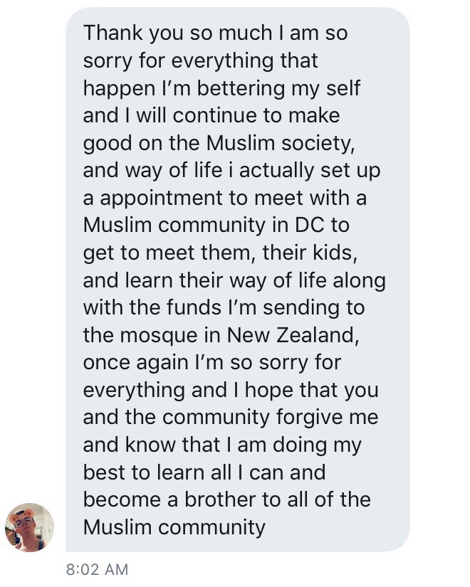 Yesterday, I posted a video that appeared to show a man mocking Muslim victims of Christchurch mosque attack. I deleted it after he reached out with his heartfelt message, one that has made my day!😃