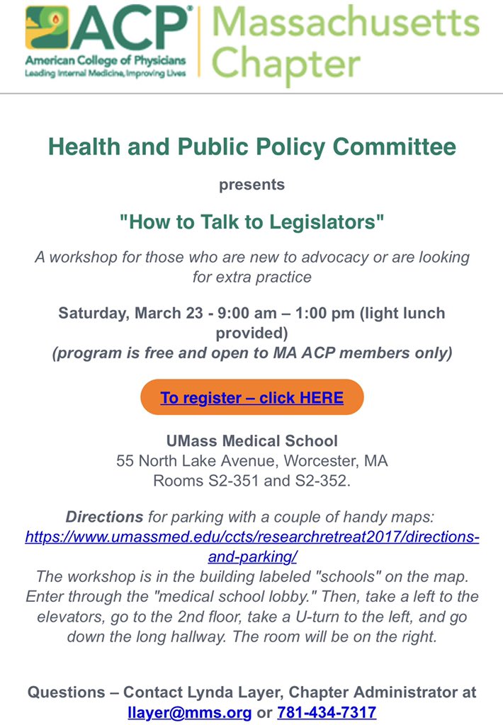 DrElisaChoi's tweet photo. #ACPMA19 #ACPMAHPPC TUES 03/19/2019 is DEADLINE to register for @ACPMAChapter “How To Talk To Legislators” workshop on Saturday March 23. Free and open ONLY to @ACPinternists members. Great event for those new to OR experienced in advocacy. Register here:
https://t.co/2OC8PjE8L6 https://t.co/mlZSoAtWxV