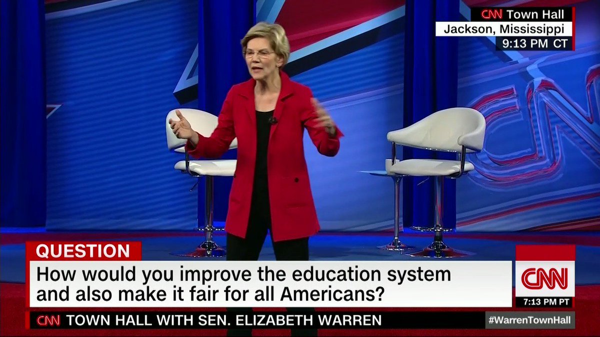 CNNPolitics's tweet photo. Sen. Elizabeth Warren: The college admissions scandal highlights wealthy Americans playing by a different set of rules #WarrenTownHall https://t.co/xPsr5dcSeA https://t.co/6HmM3zSbOo
