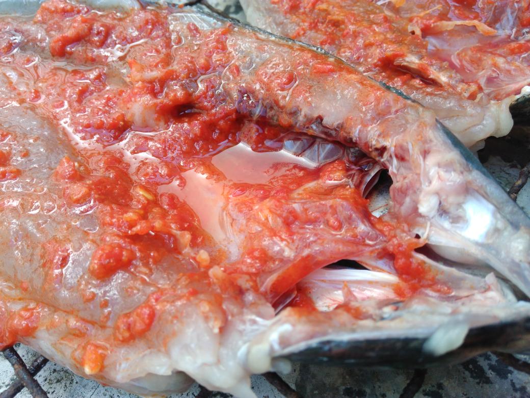 Dengan ikan Segar, memberinya bumbu n garam lalu dikeringkan, Cara orang Mandar memproses ikan sebelum dipanggang