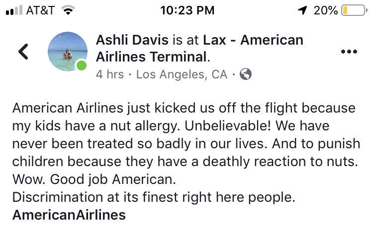 Meggo335's tweet photo. @AmericanAir disgusted with how you treated my family today. How are peanuts still being served on planes?! Will opt for other flight options https://t.co/C8eslnAneH