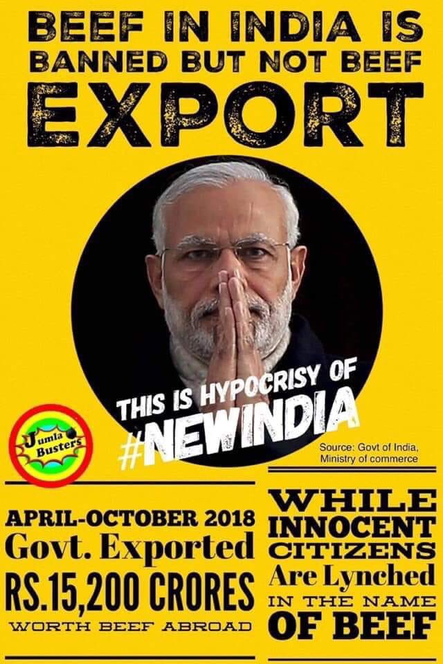 “Hindu Party” might have banned beef but not beef export . Hypocrisy ki maa ki aankh 