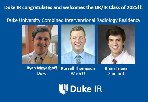 Thrilled to announce our newly matched IR residents! #match2019 @dukeradiology @SIRRFS